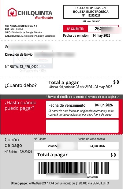 Boleta eléctrica real de un cliente AYUDELEC con total a pagar $0