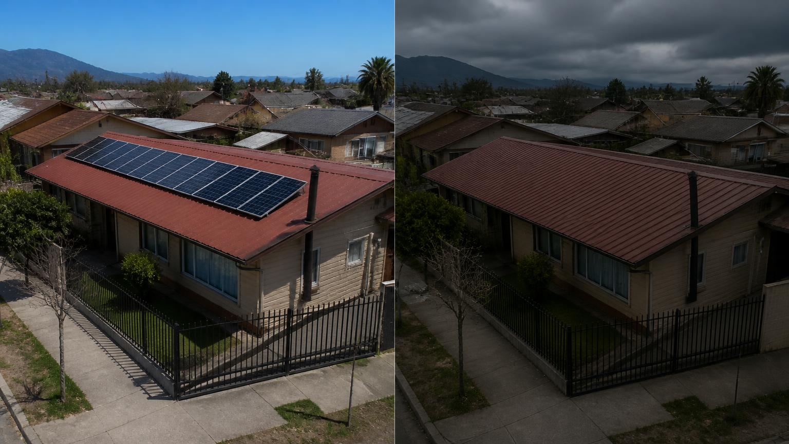 Comparación de una casa de la V Región con paneles solares y sin paneles solares